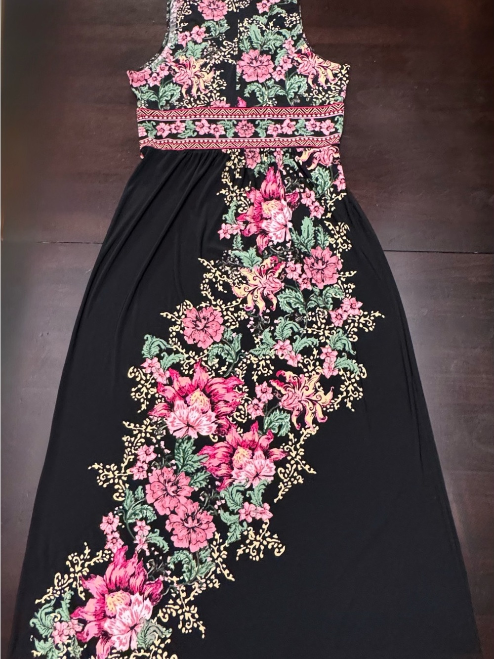 London Times Black Maxi Dress with Pink Floral Print Size 16 - Picture 6 of 17